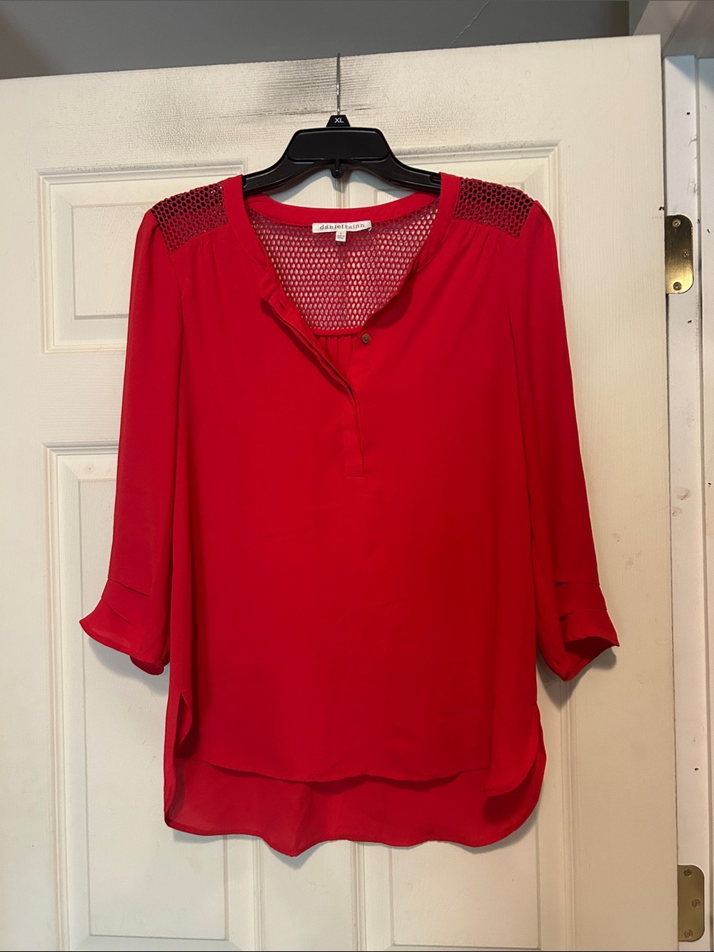 Daniel Rainn Red Blouse Size Small with mesh detail